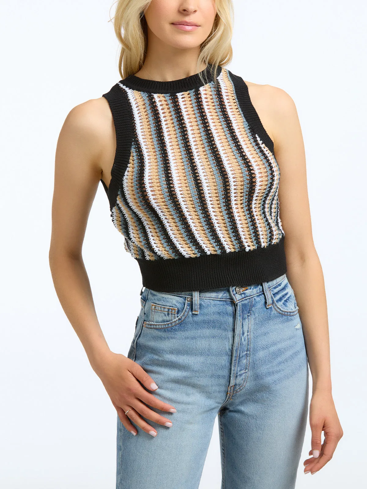 100% Cotton Stripe Crochet Tank