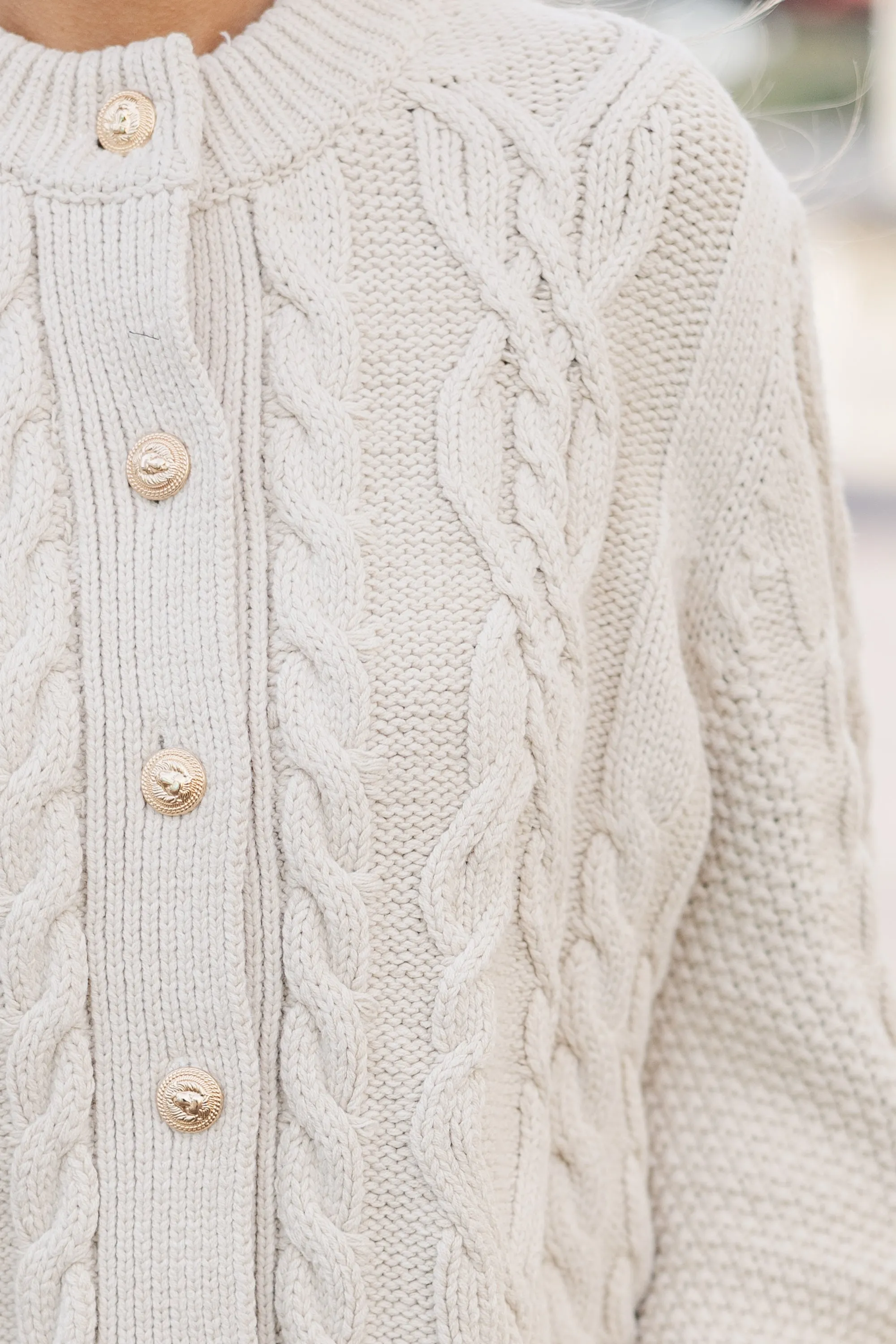 All The Good Oatmeal Cable Knit Cardigan