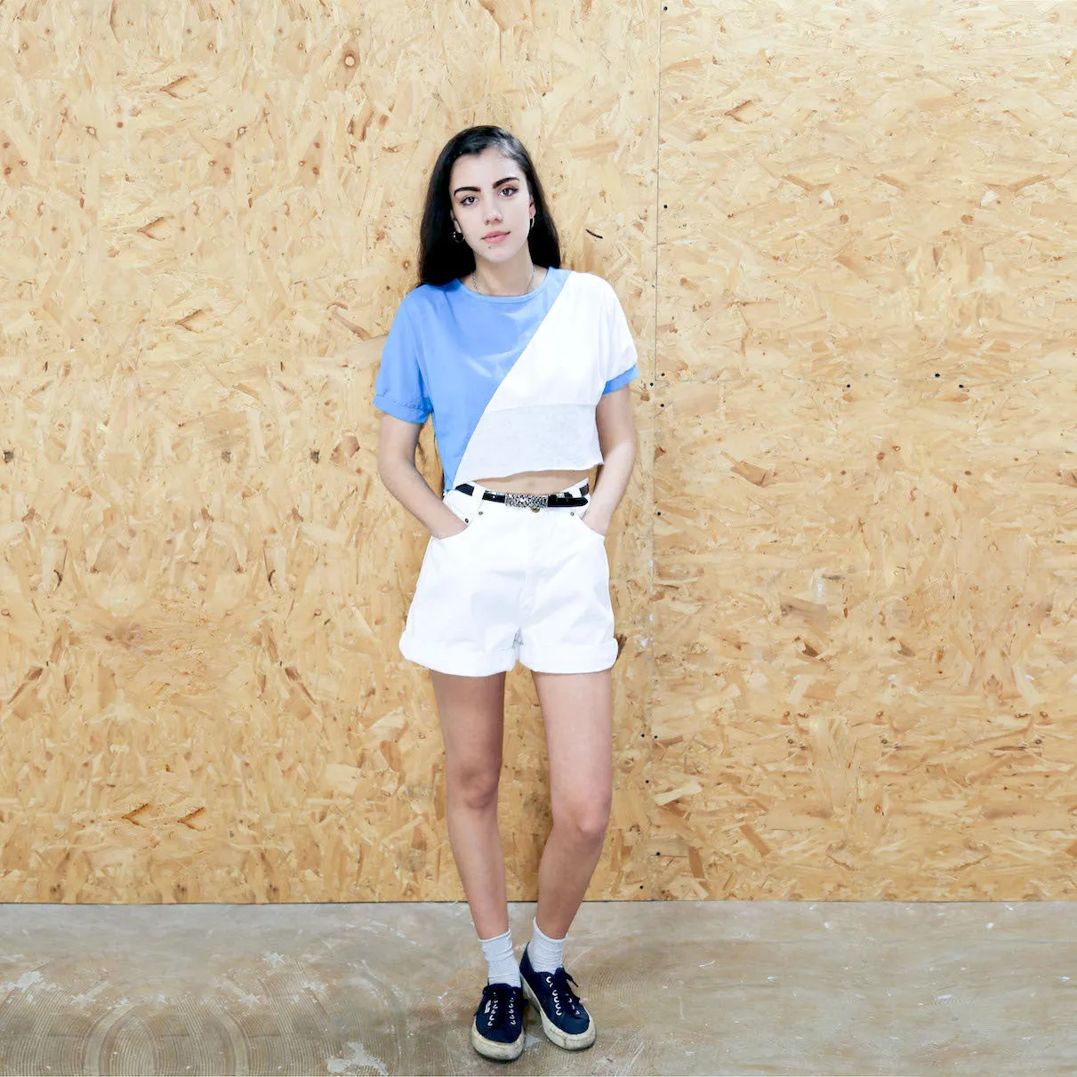 Blue and White Colour Block T-Shirt