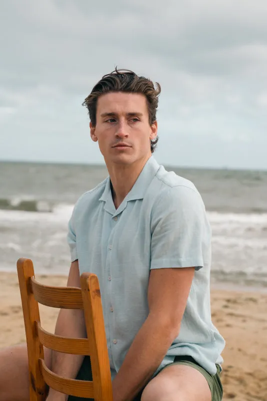 Blue Tint Cuban Collar Linen  Shirt