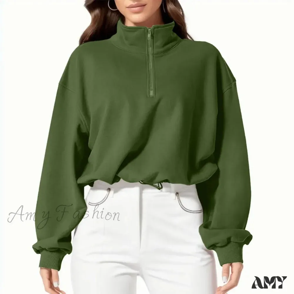 High Neck Long Sleeve Solid Color Athletic Comfortable Trendy Chic Hoodies