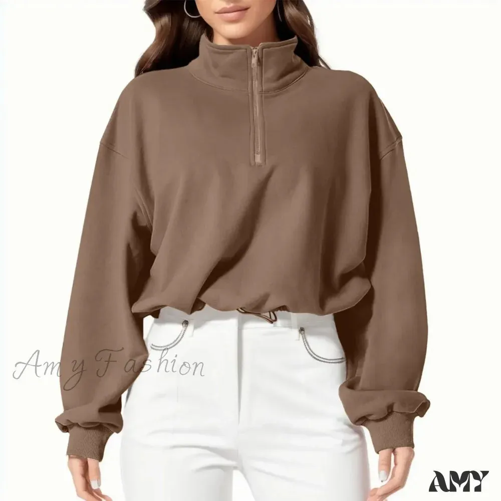 High Neck Long Sleeve Solid Color Athletic Comfortable Trendy Chic Hoodies