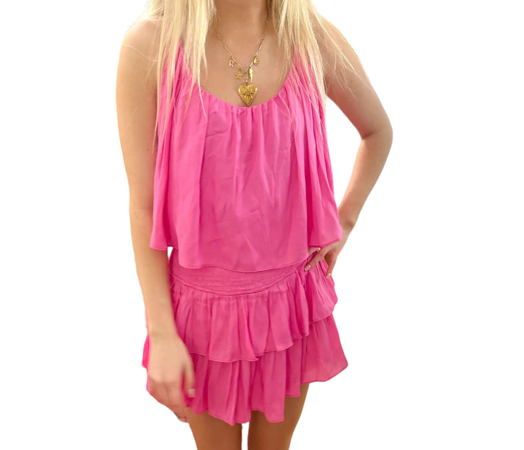 Hot Pink Spaghetti Strap Smocked Romper