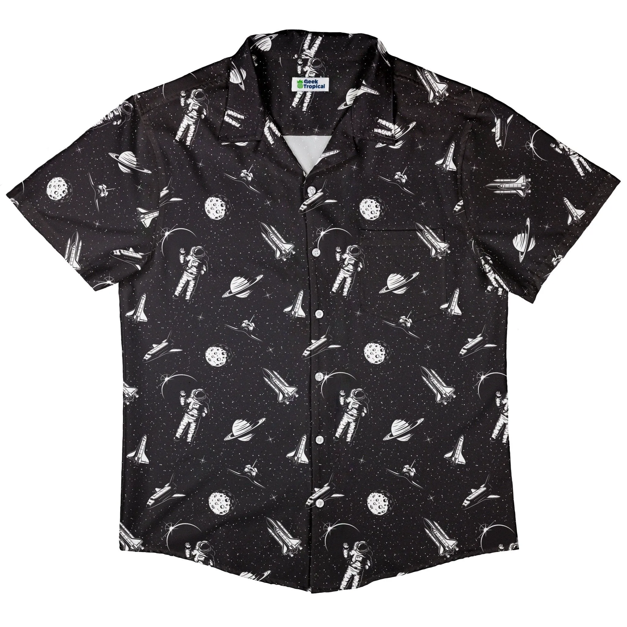 Space Mission Black Outer Space Button Up Shirt