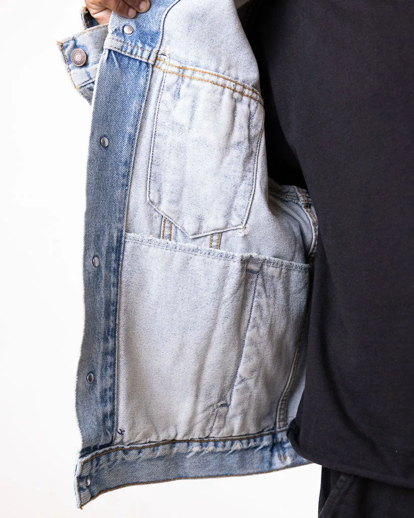 Vintage Levis Thrashed And Repired Denim Jacket Light Blue
